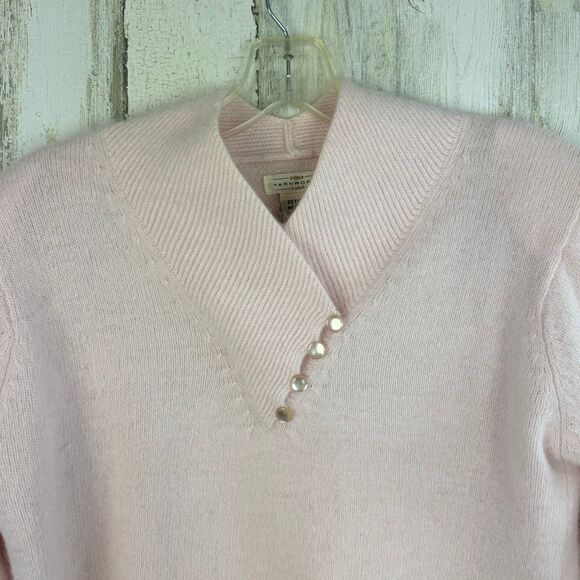 VTG 80s Yarnworks Pink Lambswool Angora Nylon Womens Sweater PM Unique Neckline - Picture 4 of 6